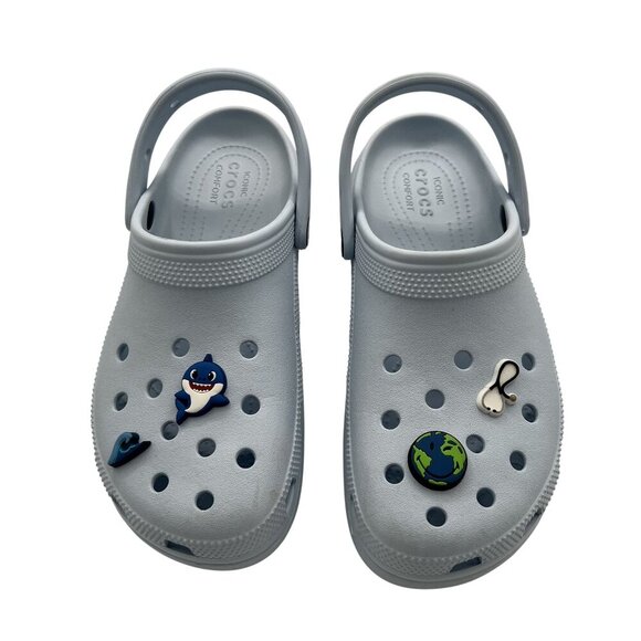 Crocs Womens W9 Classic Clogs Shark Wave Planet Charms Dr Nurse Shoes Baby Blue - Picture 4 of 11